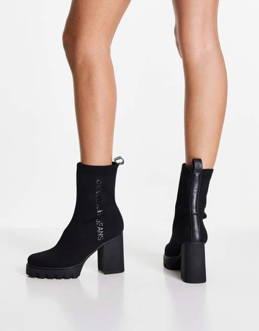 Calvin Klein Jeans platform knit sock boots in black