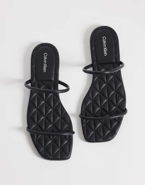 Calvin Klein Jeans - Platte sandalen van doorgestikt leer met vierkante neus in zwart - view 1