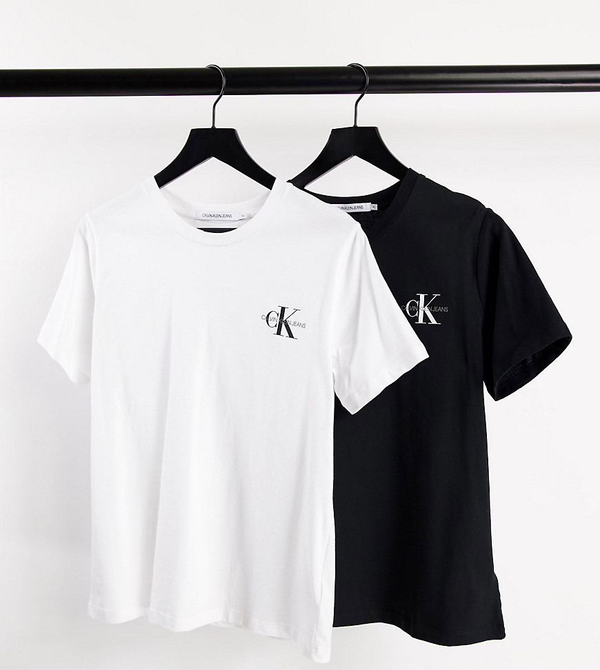 Calvin Klein Jeans Plus 2 pack slim t-shirt in black and white-Multi