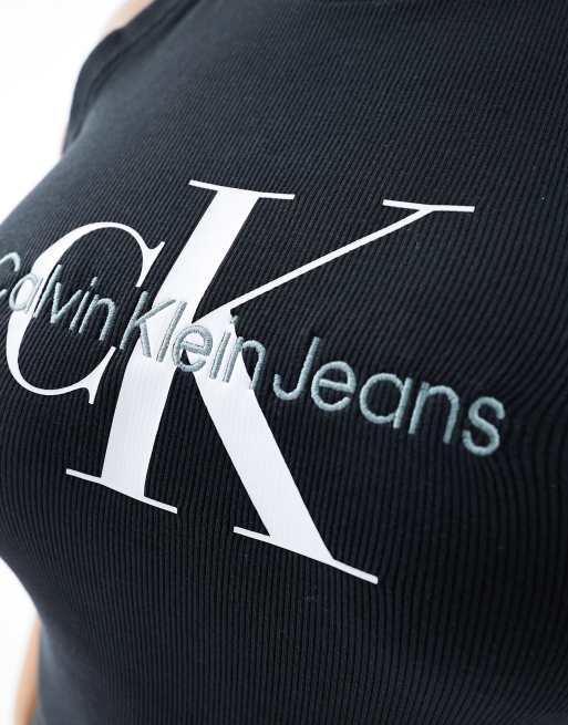 Calvin Klein Jeans Plus archival monogram logo ribbed dress in black