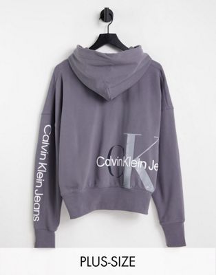 Calvin Klein Jeans Plus co-ord two tone monogram hoodie in grey