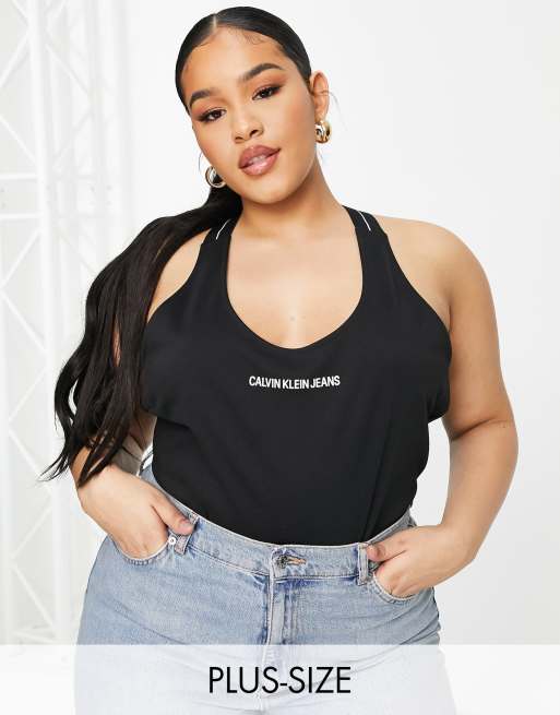 Calvin Klein Jeans Plus – Czarne body ze skrzyżowanymi paskami plecach