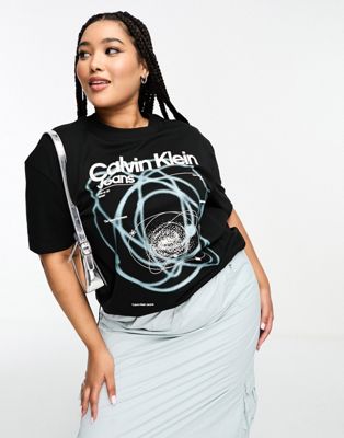 Calvin Klein Jeans Plus galaxy oversized t-shirt in black - ASOS Price Checker