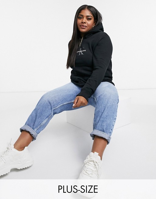 Calvin Klein Jeans Plus glitter logo hoodie in black