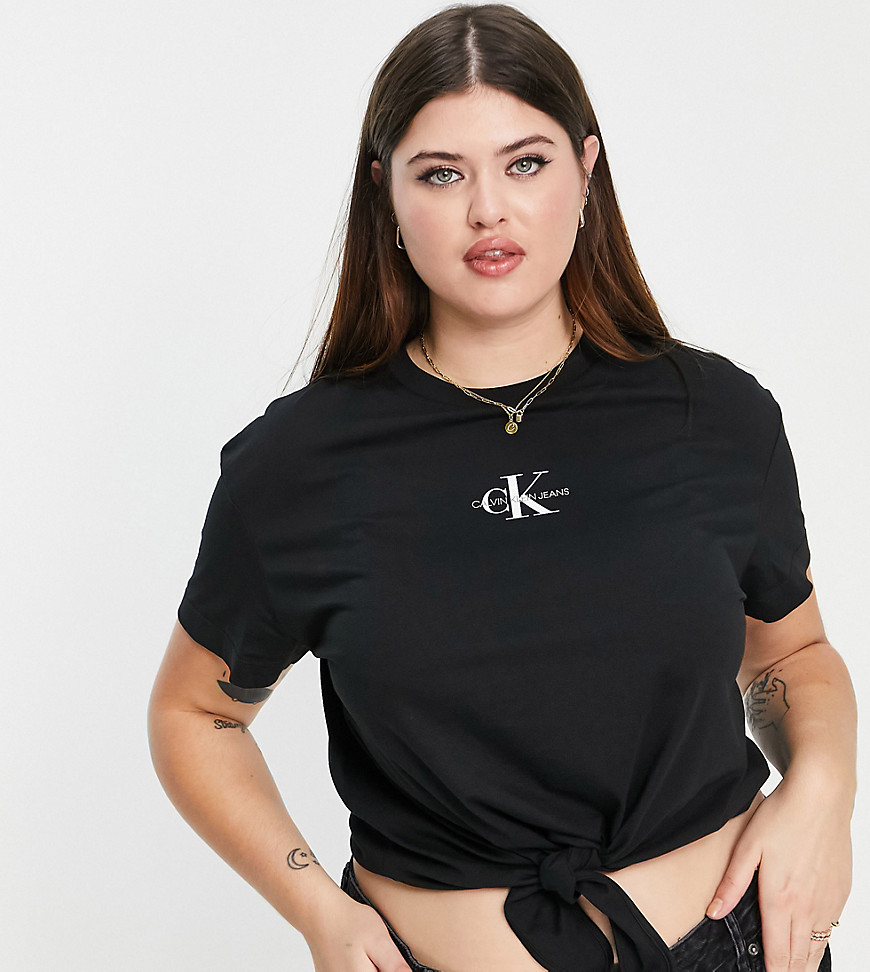 Calvin Klein Jeans Plus icon logo knotted tee in black
