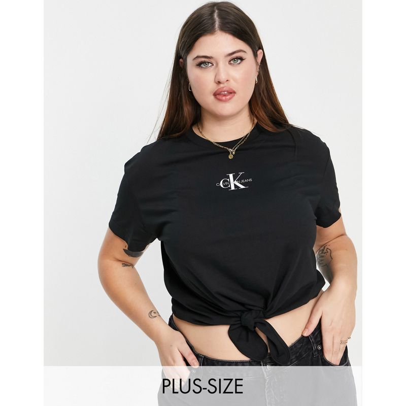Designer  Calvin Klein Jeans Plus - Icon - T-shirt nera con logo e nodo