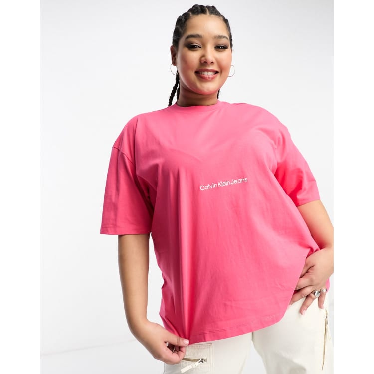 Calvin Klein Jeans Plus institutional logo boyfriend t-shirt in pink | ASOS