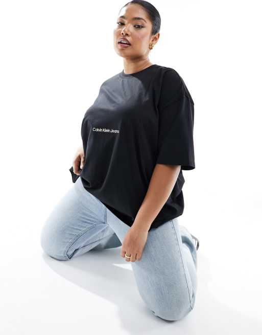 Calvin Klein Jeans Plus institutional logo oversized boyfriend t-shirt in  black