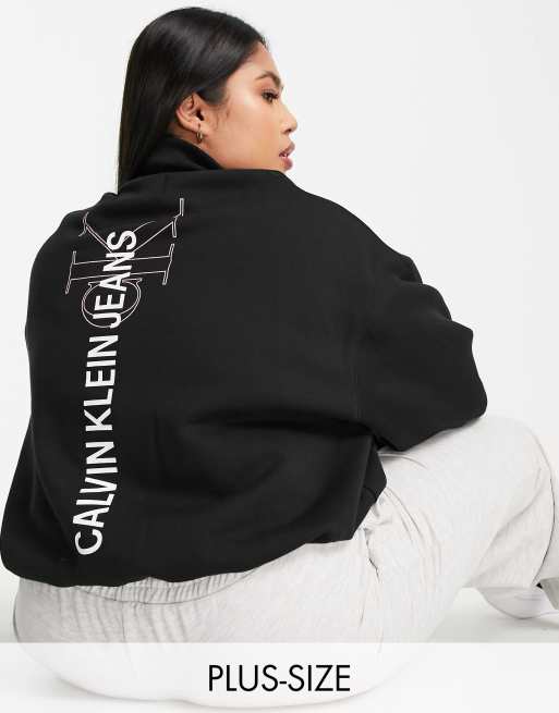 Calvin Klein Jeans Plus - Institutional - Sort sweatshirt med halv lynås