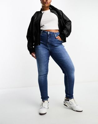 Calvin Klein Jeans Plus high rise skinny jeans in mid blue - ASOS Price Checker