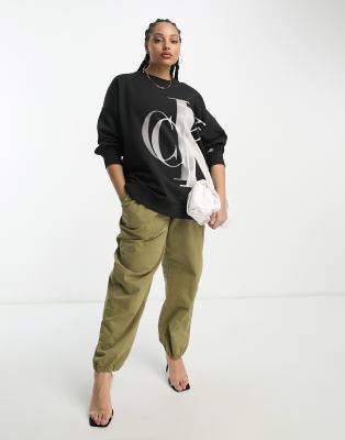 Calvin Klein Jeans Plus lightbox monogram logo sweatshirt in black