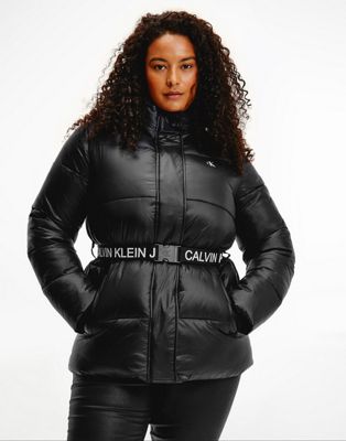 Calvin Klein Jeans Plus logo belt puffer jacket in black