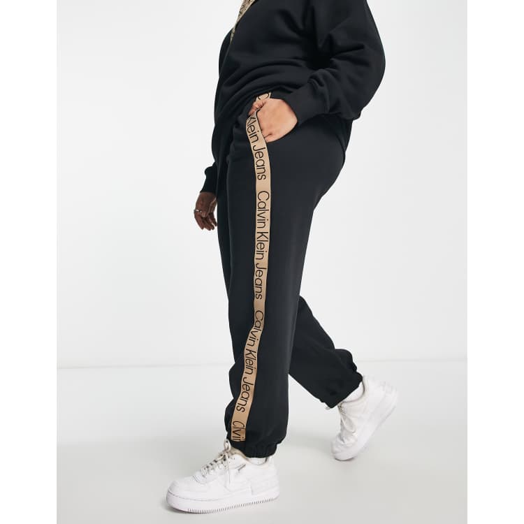 Calvin Klein Jeans Plus joggers tape in ASOS logo black 