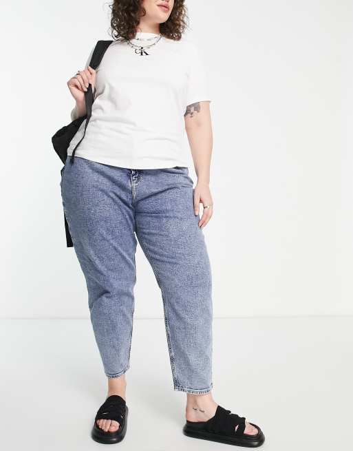 Plus Size Indigo Blue Washed Elasticated Stretch MOM Jeans