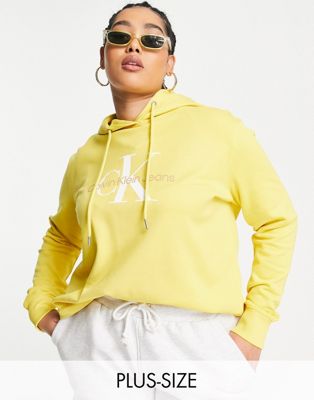 Calvin Klein Jeans Plus monogram hoodie in yellow - ASOS Price Checker