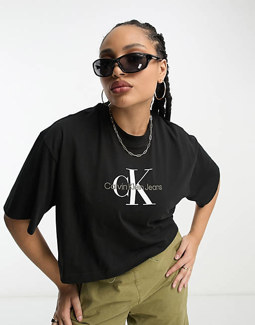 Calvin Klein Jeans Plus monogram logo t-shirt in black | ASOS
