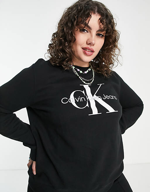 Calvin Klein Jeans Plus monogram sweatshirt in black | ASOS
