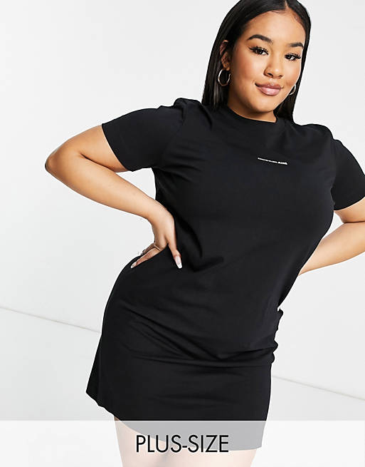 Calvin Klein Jeans Plus monogram t-shirt dress in black | ASOS