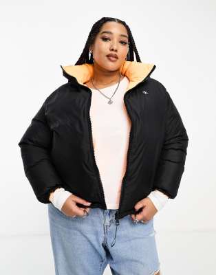 Calvin Klein Jeans Plus monologo reversible jacket in black/orange - ASOS Price Checker