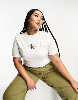 Calvin Klein Jeans Plus monologo slim fit t-shirt in white - ASOS Price Checker