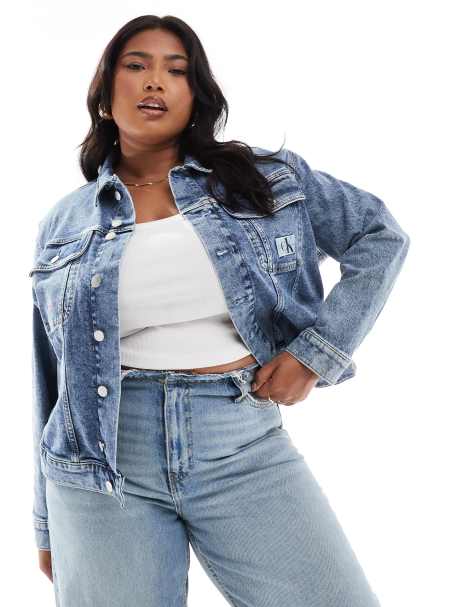 Calvin Klein Jeans Plus regular 90s denim jacket in mid blue - view 1