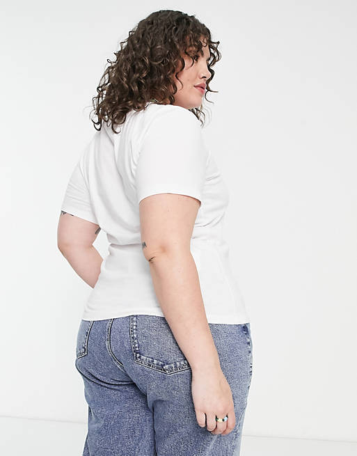 Calvin Klein Jeans Plus – Schmal geschnittenes Baumwoll-T-Shirt in Weiß mit  Monogramm-Logo - WHITE | ASOS