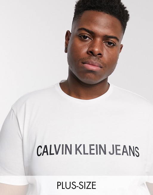 Calvin Klein Jeans plus size institutional script logo t-shirt in white