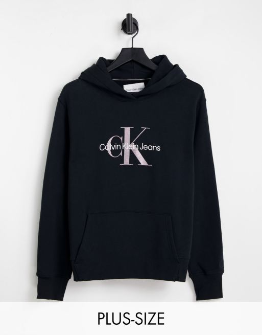 Calvin Klein Jeans Plus - Sort hættetrøje med monogram 