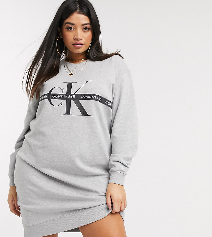Calvin Klein Jeans Plus sweater dress with monogram logo-Grey