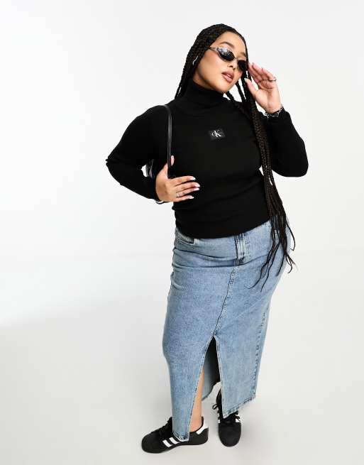 Calvin Klein Jeans Plus - Sweater met label en col in zwart