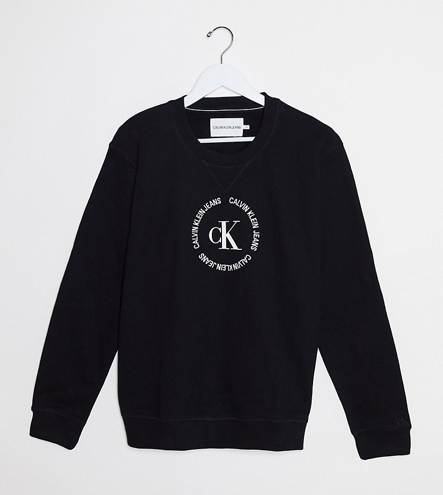 Calvin Klein Jeans - Plus - Sweatshirt met rond logo en ronde hals in zwart