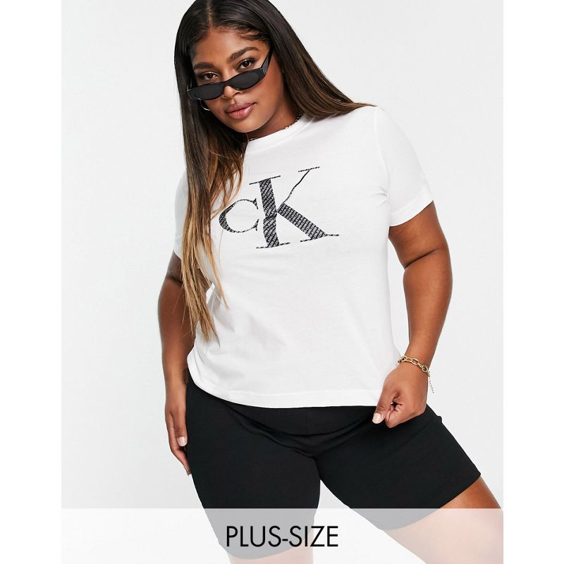Designer GMlTK Calvin Klein Jeans Plus - T-shirt a maniche corte bianca con logo con monogramma grande