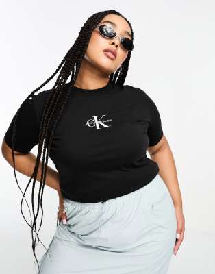 Calvin Klein Jeans Plus monologo slim fit t-shirt in black - ASOS Price Checker