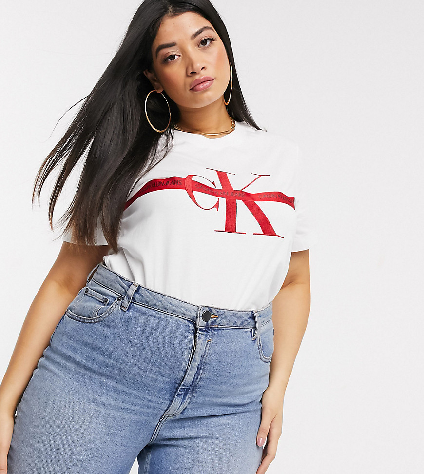 Calvin Klein Jeans Plus - T-shirt con monogramma-Bianco
