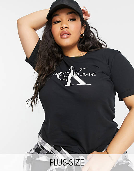Calvin Klein Jeans Plus – T-Shirt in Schwarz mit Monogramm-Logo | ASOS