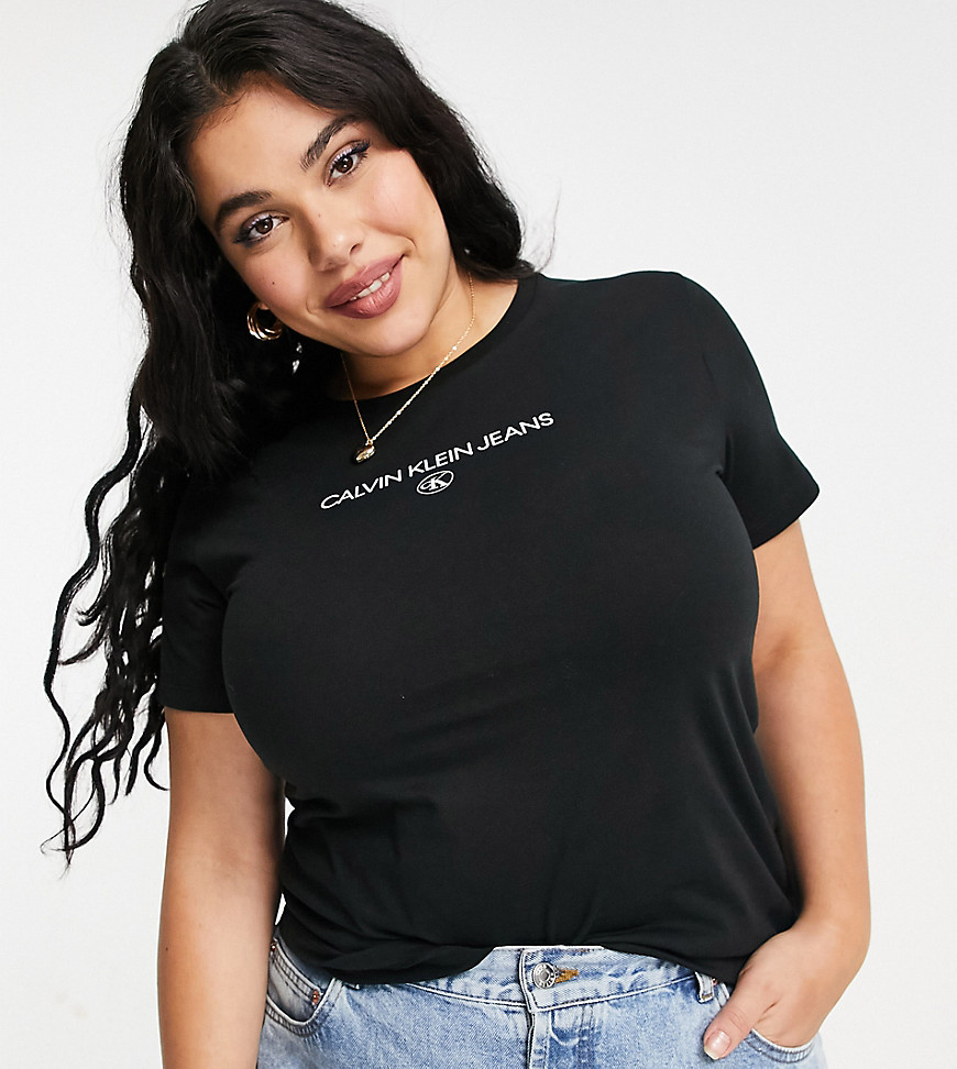 Calvin Klein Jeans Plus - T-shirt met logo op voorkant in zwart