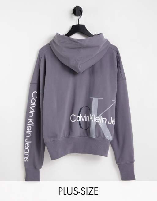 Calvin Klein Jeans Plus two tone monogram hoodie in grey (part of a set) 