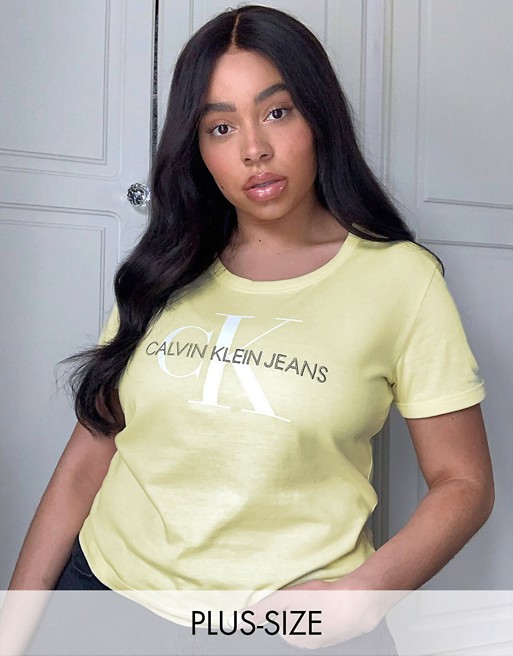 Calvin Klein Jeans Plus vegetable dye baby monogram t shirt in yellow