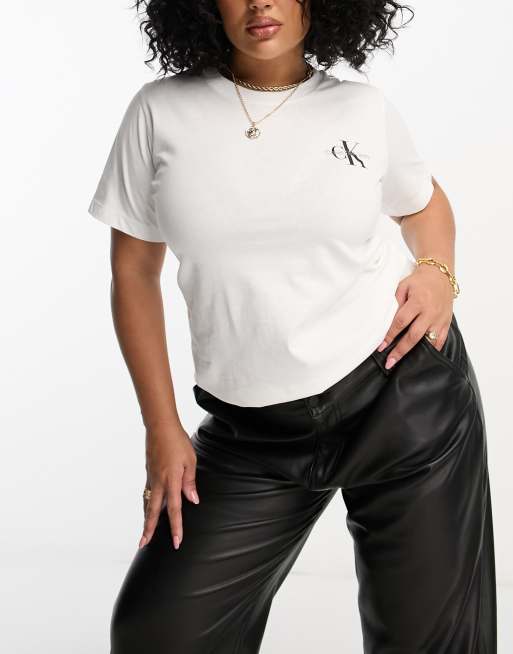 Calvin Klein Jeans Plus – Zestaw 2 białych dopasowanych T-shirtów z logo z monogramem