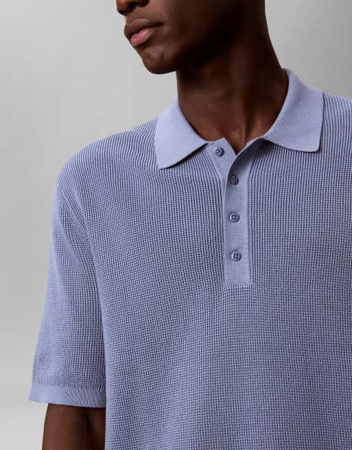 Calvin Klein Jeans - Polo en tissu gaufré - Bleu lilas, 2 de 4