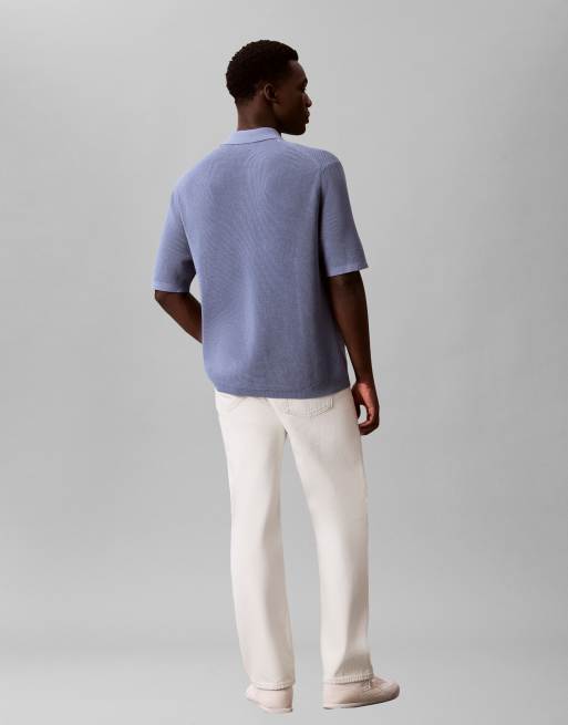 Calvin Klein Jeans - Polo en tissu gaufré - Bleu lilas, 4 de 4
