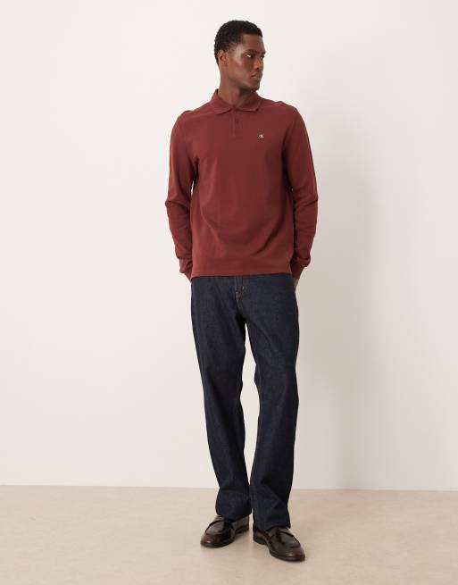 Calvin Klein Jeans - Polo in piqué rosso scuro con bottoni, 2 di 5