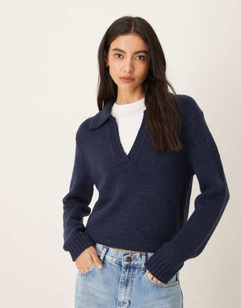 Calvin Klein Jeans – Polo-Pullover aus Bouclé in Marineblau - view 1
