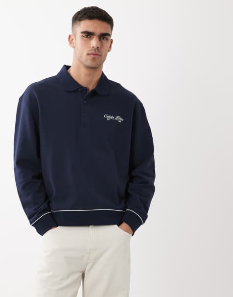 Calvin Klein Jeans - Polo sweatshirt met biezen in donkerblauw - view 1