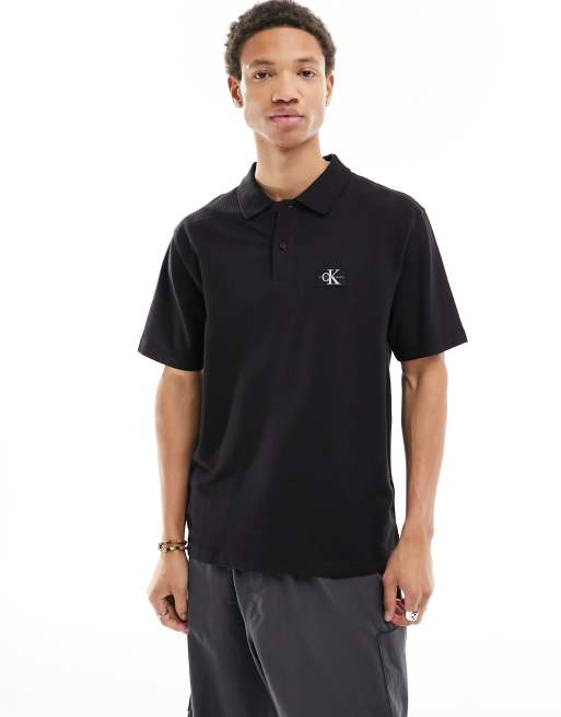 Calvin Klein Jeans Polo taglio comodo nera testurizzata ASOS