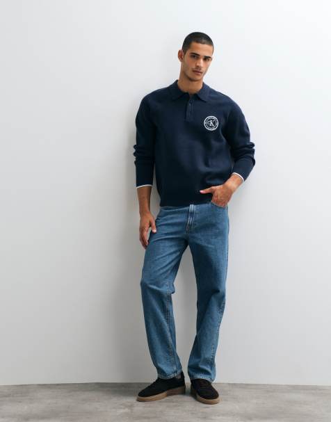 Calvin Klein Jeans - Polo universitaire en coton à manches longues - Bleu marine - view 1
