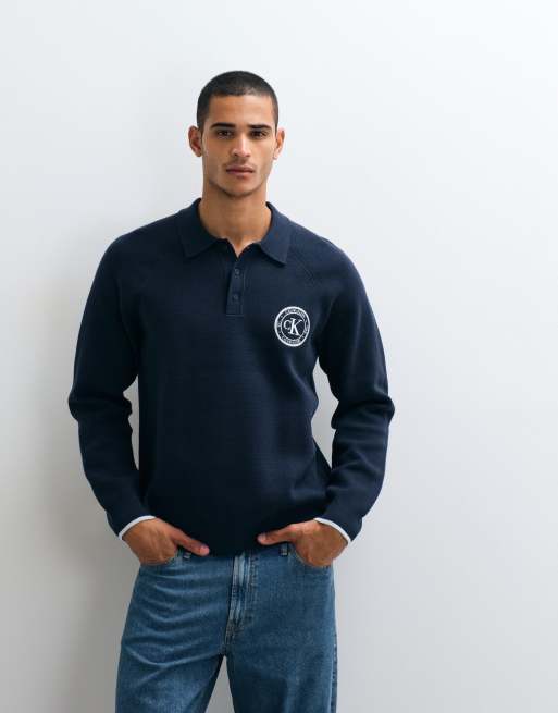 Calvin Klein Jeans - Polo universitaire en coton à manches longues - Bleu marine, 2 de 5