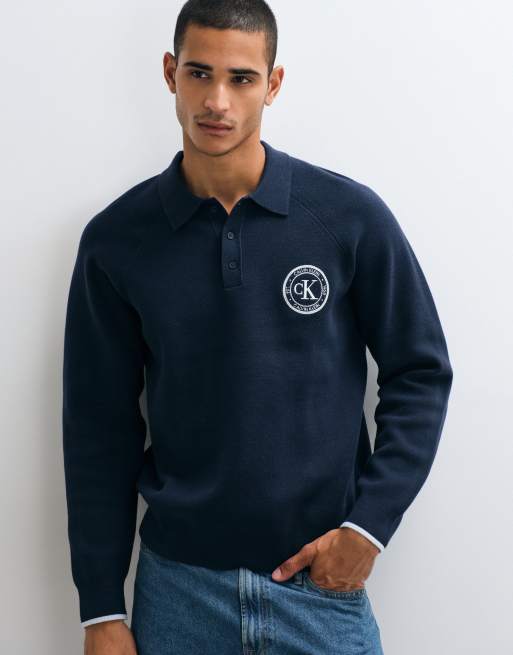 Calvin Klein Jeans - Polo universitaire en coton à manches longues - Bleu marine, 4 de 5