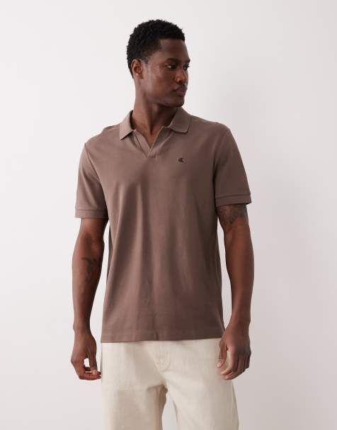 Calvin Klein Jeans – Polohemd aus Pikee in Braun mit offenem Kragen - view 1