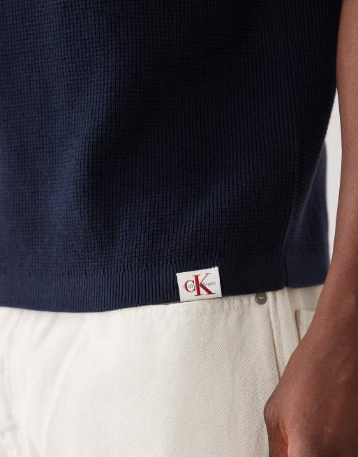 Calvin Klein Jeans – Polohemd in Dunkelblau mit Waffelstruktur, 5 von 5
